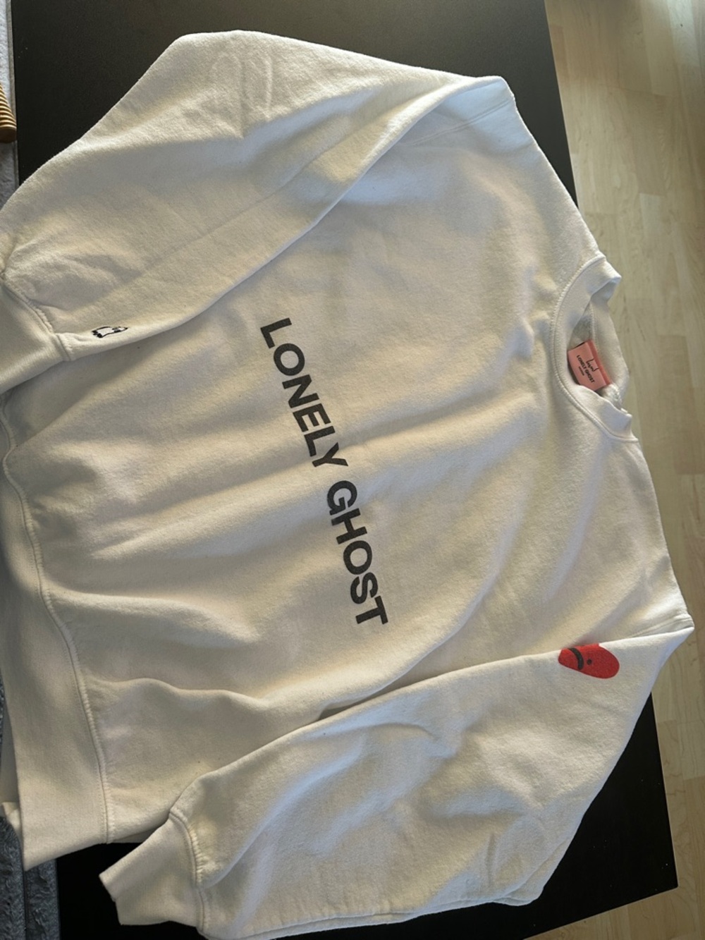 LONELY GHOST White Crewneck with Black Logo Print